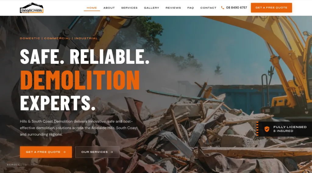 Hills Demolition website